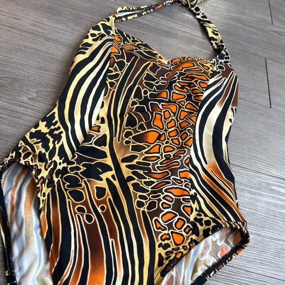 Vintage Multi Animal Print Halter Neck One Piece Swimsuit Size XS - Picture 3 of 5